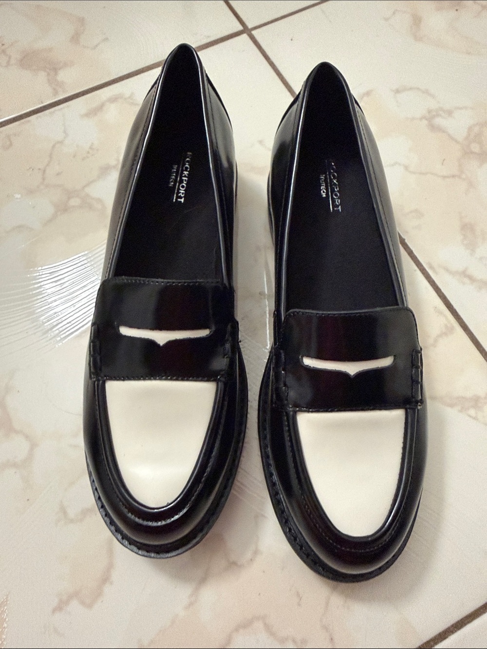 Rockport Black and White Patent Penny Loafers